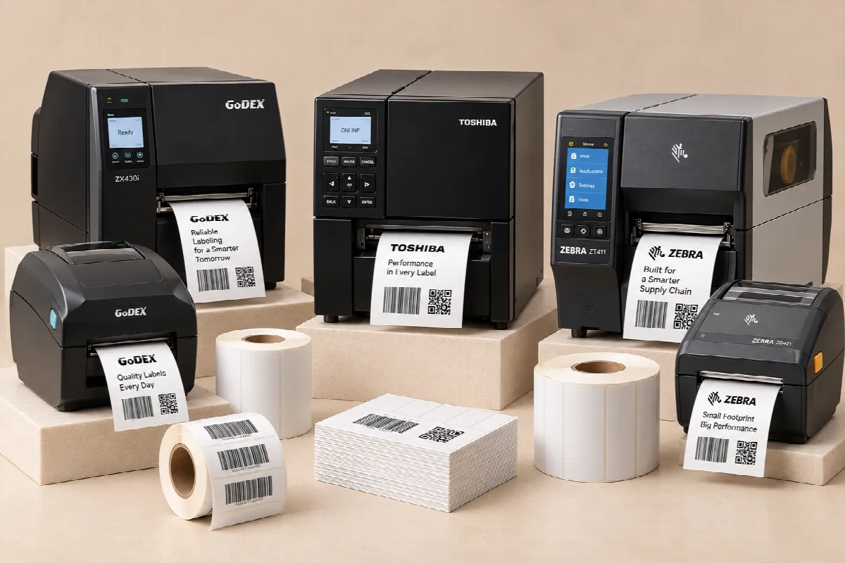 Desktop- und Industrie-Thermoetikettendrucker mit Etikettenrollen