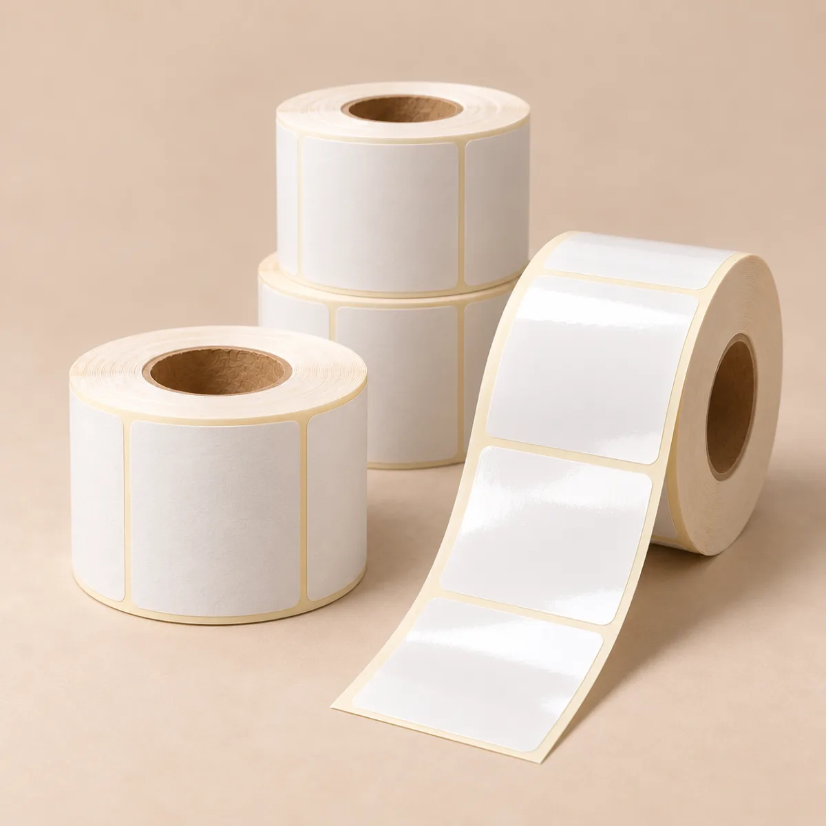 Rolls of blank, unprinted adhesive labels